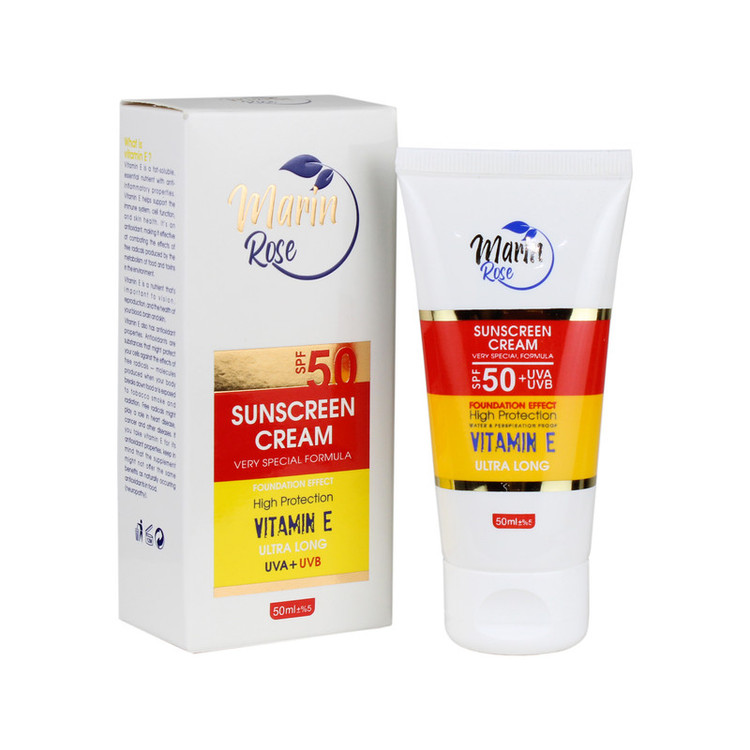 کرم ضد آفتاب رنگی صورت و گردن مارین رز SPF 50 مدل 01 محافظ UVA ،UVB ضد چروک و ضد پیری مناسب برای انواع پوست حجم 50 میلیلیتر