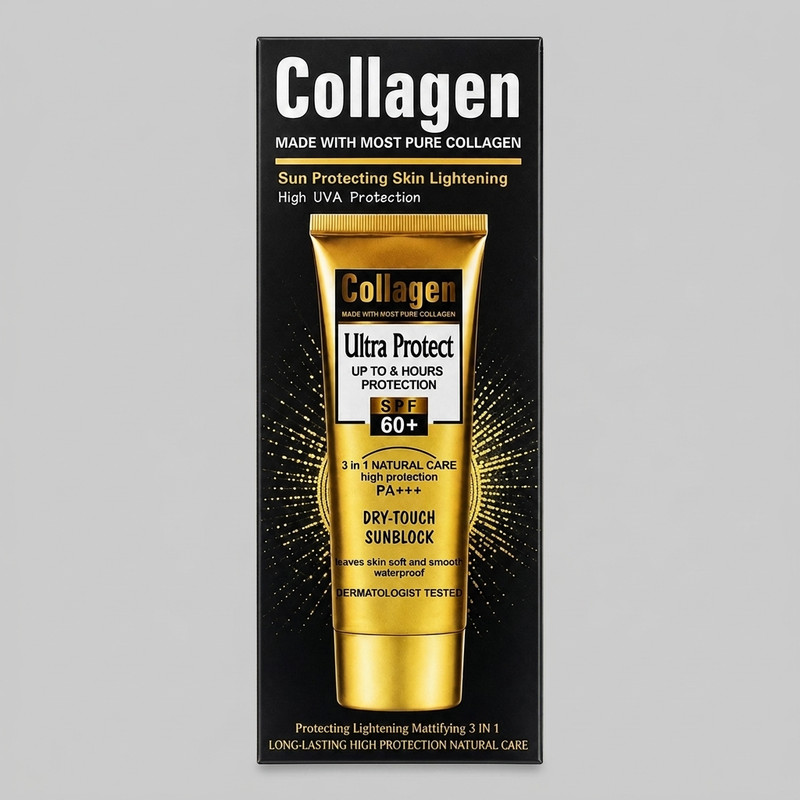 کرم ضد آفتاب رنگی کلاژن SPF60 مناسب دست و صورت مدل Ultra Protect محافظت کننده در برابر اشعه UVA و UVB مناسب برای انواع پوست حجم 100 میلی لیتر