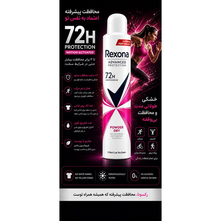 اسپری ضدتعریق رکسونا مدل Arg Advanced Protection Powder Dry حجم 200 میلیلیتر