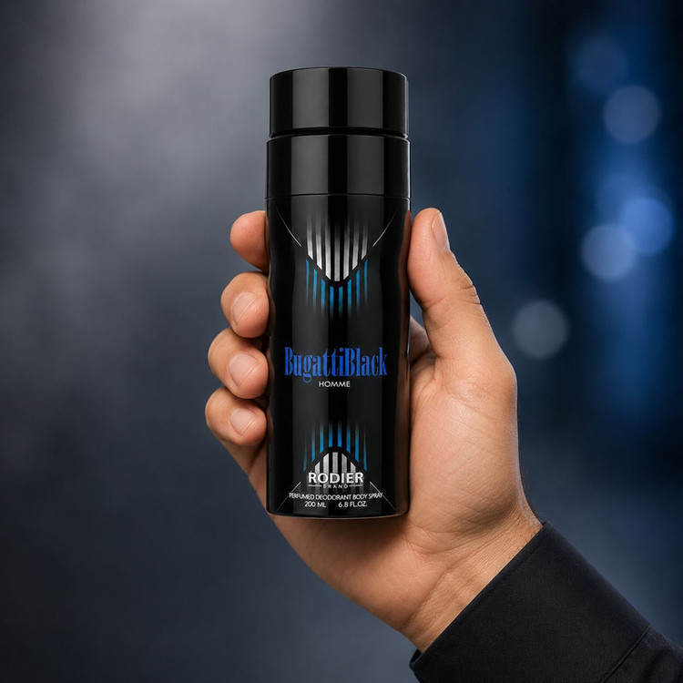 اسپری دئودورانت مردانه رودیر مدل Bugatti Blackحجم 200 میلیلیتر