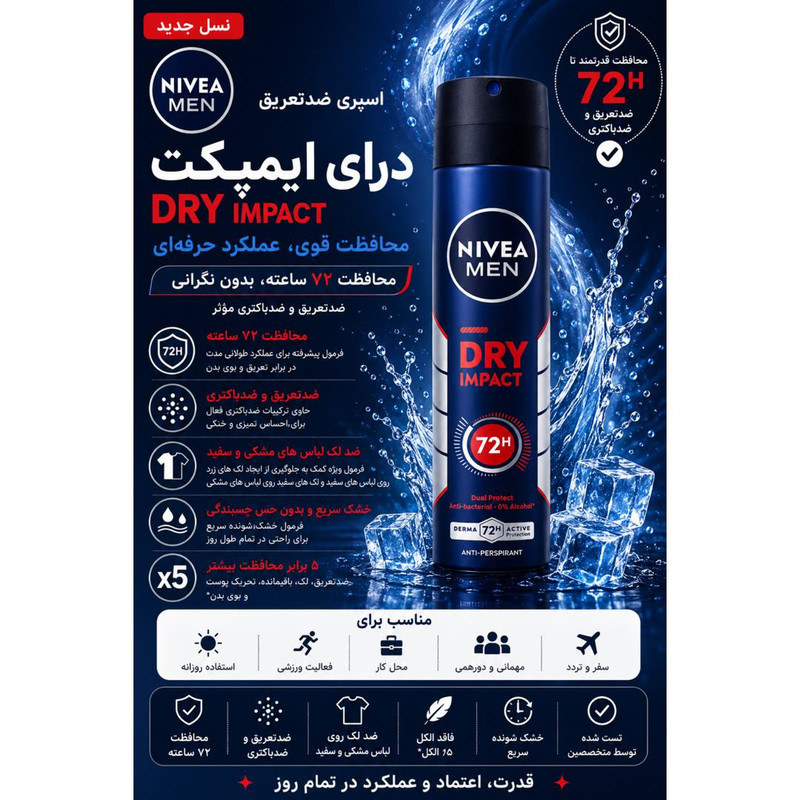 اسپری ضدتعریق مردانه نیوآ مدل 48H Dry Impact حجم 200 میلیلیتر
