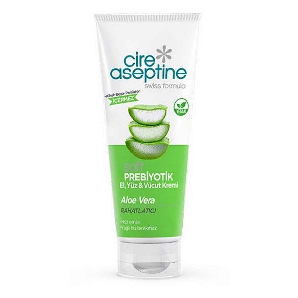 کرم مرطوب‌کننده صورت و بدن سیر آسپتین مدل Prebiotic Aloe Vera مناسب برای انواع پوست حجم 200 میلی‌لیتر