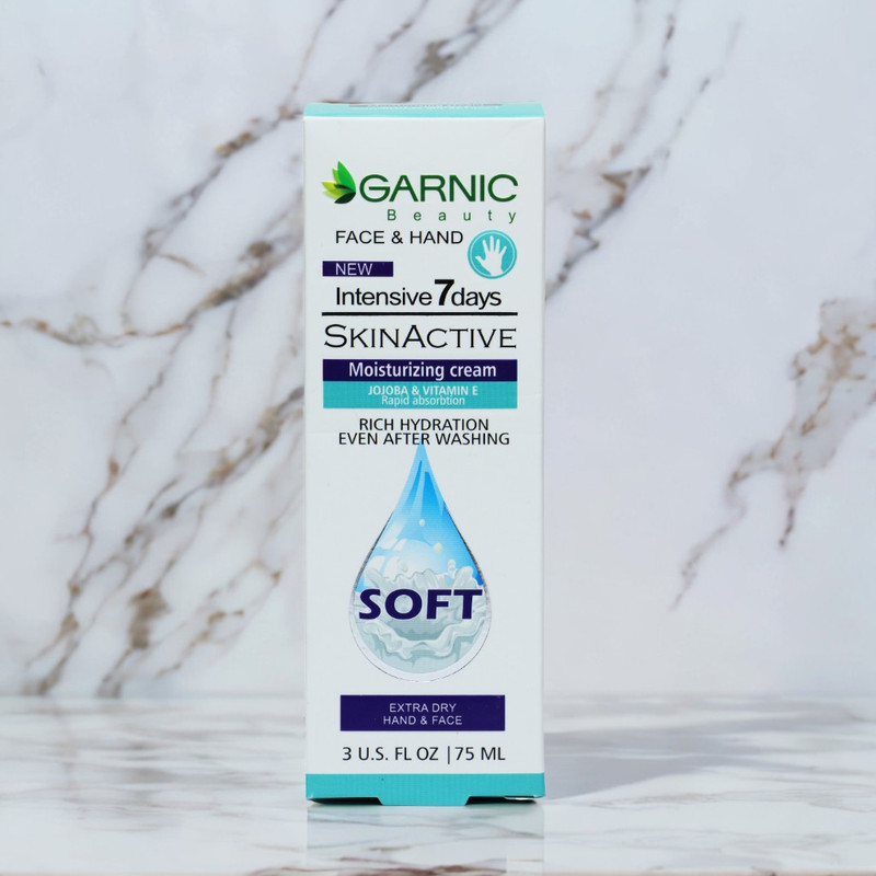 کرم آبرسان و مرطوب کننده دست و صورت گارنیک مدل soft مناسب برای پوست های خیلی خشک حجم 75 میلی لیتر