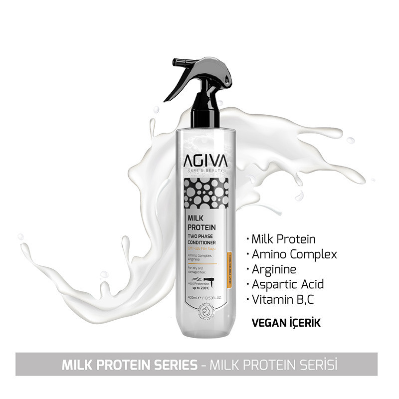 اسپری دو فاز مو آگیوا مدل Milk Protein مناسب برای انواع مو حجم 400 میلی لیتر