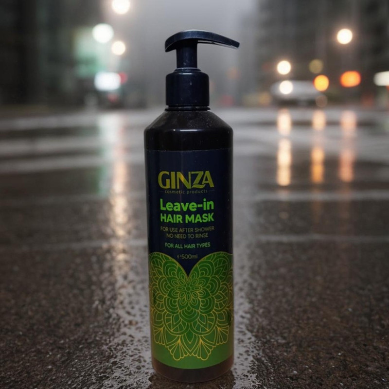 ماسک مو تقویت کننده گینزا مدل LEAVE-IN حجم 500 میلیلیتر، مؤثر در برطرف کردن وز مو و مناسب موهای پر پشت، حاوی کراتین و روغن آرگان
