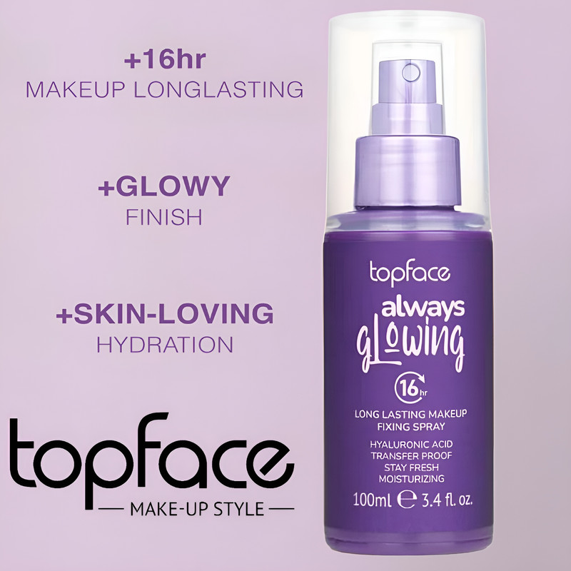 اسپری تثبیت کننده آرایش صورت تاپ فیس مدل GLOWING حجم 100 میلی لیتر