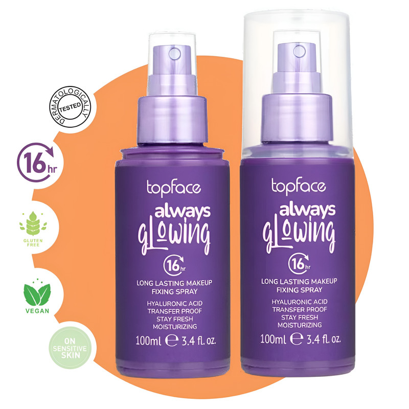 اسپری تثبیت کننده آرایش صورت تاپ فیس مدل GLOWING حجم 100 میلی لیتر