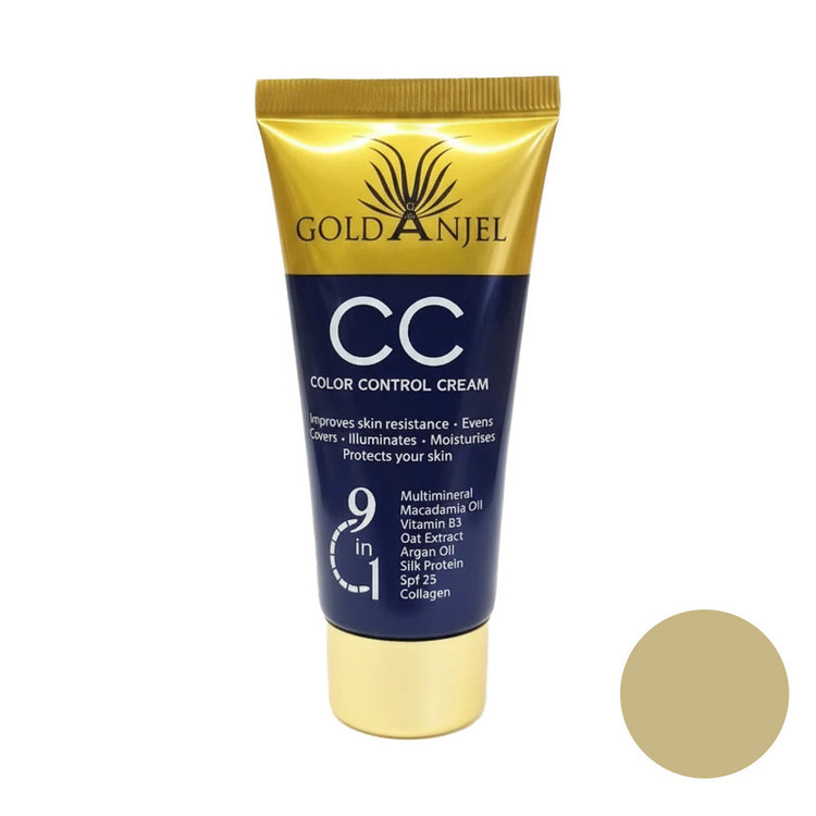 کرم پودر CC مایع SPF 25 گلد آنجل مدل Color Control شماره 01 مناسب برای انواع پوست حجم 60 میلیلیتر
