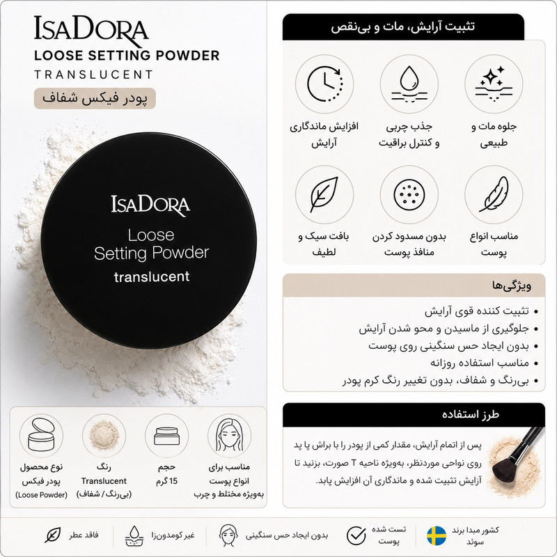 پودر فیکس صورت ایزادورا مدل Translucent وزن 15 گرم