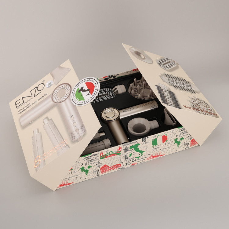 سشوار حرفهای برسدار انزو پروفیشینال مدل EN-6208 با توان 1500 وات، موتور BLDC، تنظیم دما و سرعت سه حالته، 8 سری متنوع برای حالتدهی، فرکردن، صاف کردن و حجمدهندگی، خشککنندگی قوی و کاهش وز مو