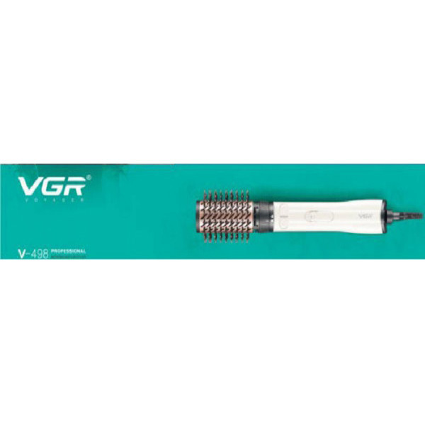 سشوار برسدار چرخشی 1200 وات وی جی ار مدل v-498، موتور DC، وزن 500 گرم، دارای سری برسدار گرد باریک، سری برسدار گرد پهن با ویژگی صافکنندگی، حجمدهندگی، با قابلیت باد سرد، فناوری تولید یون
