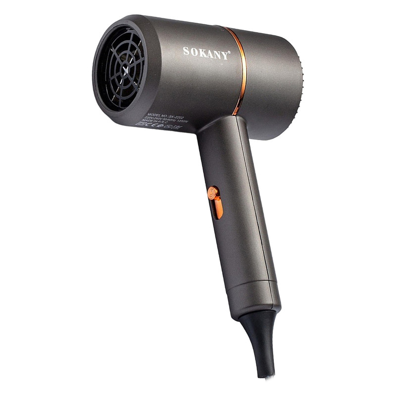 سشوار مسافرتی 1200 وات سوکانی مدل SK-2202، موتور AC، وزن 495 گرم، دارای سری متمرکزکننده باریک با ویژگی صافکنندگی، حجمدهندگی، با قابلیت تنظیم دما