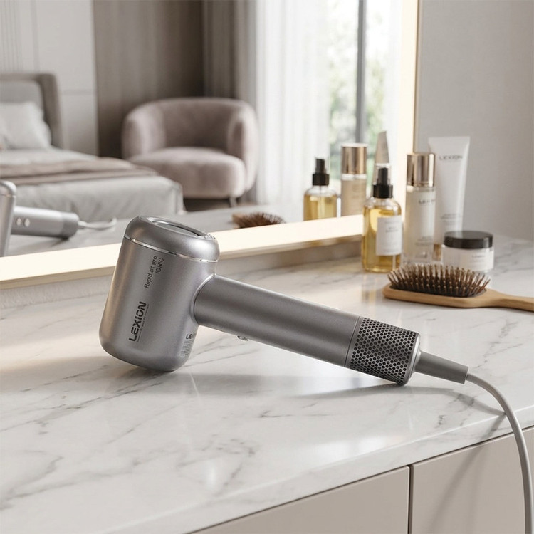 سشوار حرفهای 1600 وات لکسیون مدل Rapid Air Pro HD:1698، موتور BLDC وزن 500 گرم، المنت فلز، دارای سری دیسپانسر، متمرکزکننده پهن با ویژگی صافکنندگی، حجمدهندگی، با قابلیت عملکرد توربو با سرعت 110 هزار در دقیقه