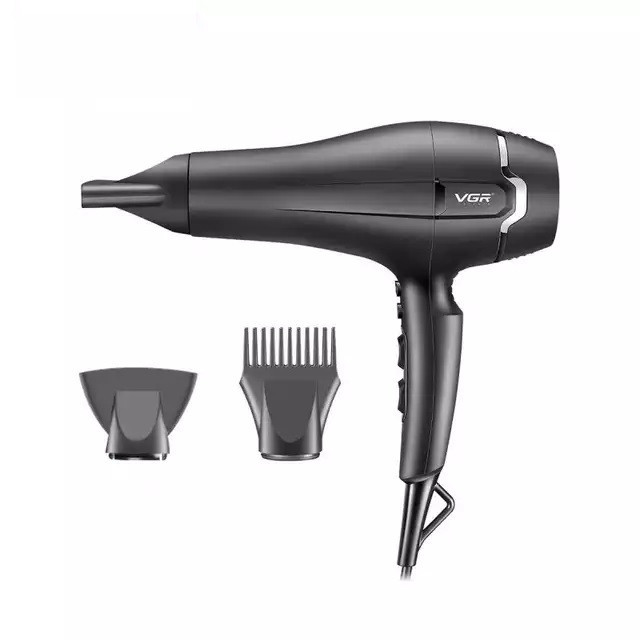 سشوار حرفهای 2400 وات وی جی ار مدل V-450، موتور AC، وزن 950 گرم، دارای سری متمرکزکننده باریک، سری شانهدار با ویژگی صافکنندگی، حجمدهندگی، با قابلیت باد سرد