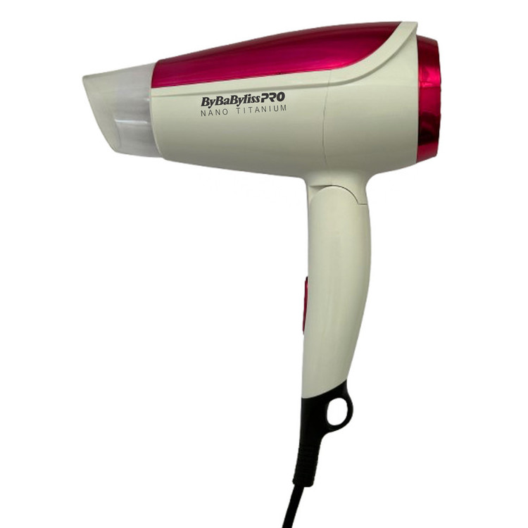 سشوار مسافرتی بای بابیلیس پرو مدل BP-1080 با موتور AC، توان 1600 وات، تنظیمات دما و سرعت سه حالته، عملکرد تولید یون، باد سرد، سری متمرکزکننده پهن، تاشو و وزن 400 گرم