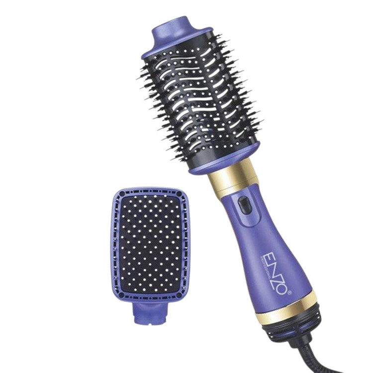 سشوار برسدار حالتدهنده انزو پروفیشینال مدل EN-4128 با توان 1200 وات، موتور DC، دو سری برس گرد و شانهدار، تنظیم دما و سرعت دو حالته، فناوری یونیک برای کاهش وز و افزایش درخشندگی مو، خشککن و حالتدهنده همزمان