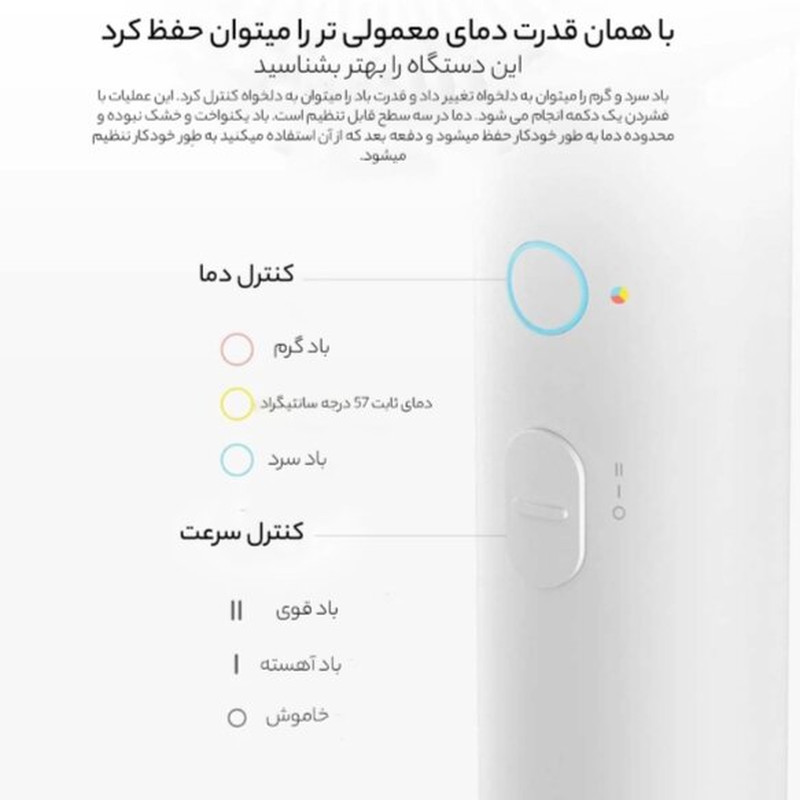 سشوار حرفهای 1600 وات شیائومی مدل Mi Ionic Hair Dryer H300، موتور DC، وزن 508 گرم، دارای سری متمرکزکننده باریک با ویژگی صافکنندگی، حجمدهندگی، با قابلیت باد سرد