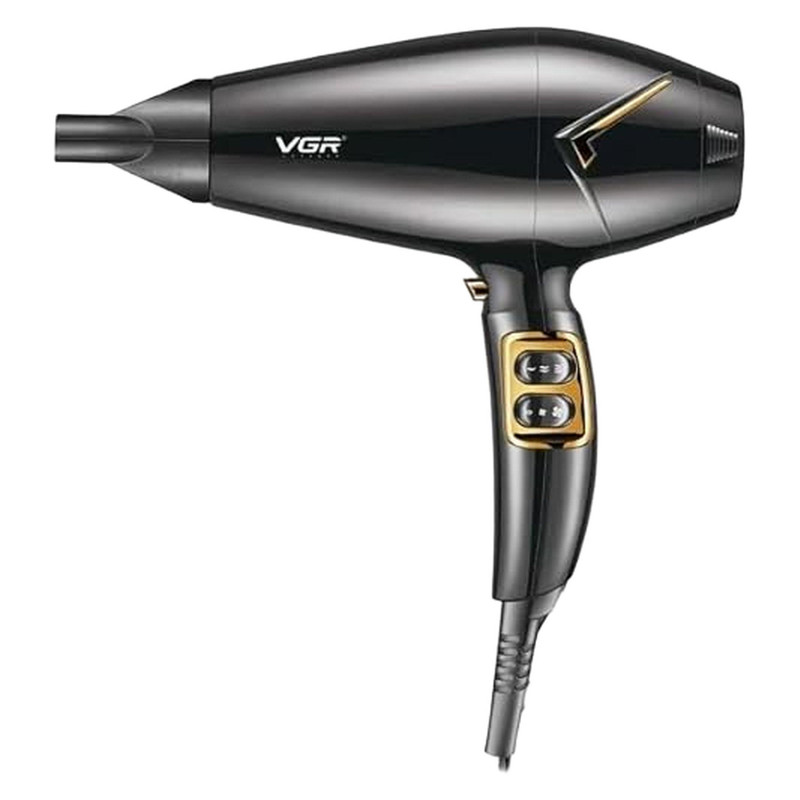 سشوار وی جی ار مدل V-423 با توان 2200 وات، موتور AC، المنت فلزی و سرامیک تورمالین، وزن 700 گرم، طول سیم 3 متر، مناسب استفاده نیمه حرفه‌ای، خانگی و آرایشگاهی
