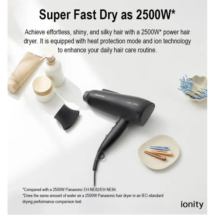 سشوار خانگی 2300 وات پاناسونیک مدل EH-NE85، موتور AC، وزن 460 گرم، دارای سری متمرکزکننده باریک با ویژگی صافکنندگی، با قابلیت فناوری تولید یون