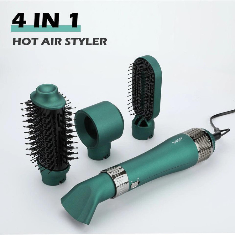 سشوار برسدار حالتدهنده 1000 وات وی جی ار مدل V-493، موتور DC، وزن 300 گرم، المنت سرامیک، دارای سری متمرکزکننده باریک، متمرکزکننده پهن، سری برسدار گرد پهن، سری برسدار تخت با ویژگی صافکنندگی، حجمدهندگی، با قابلیت باد سرد