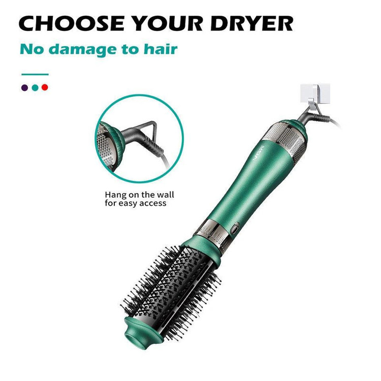 سشوار برسدار حالتدهنده 1000 وات وی جی ار مدل V-493، موتور DC، وزن 300 گرم، المنت سرامیک، دارای سری متمرکزکننده باریک، متمرکزکننده پهن، سری برسدار گرد پهن، سری برسدار تخت با ویژگی صافکنندگی، حجمدهندگی، با قابلیت باد سرد
