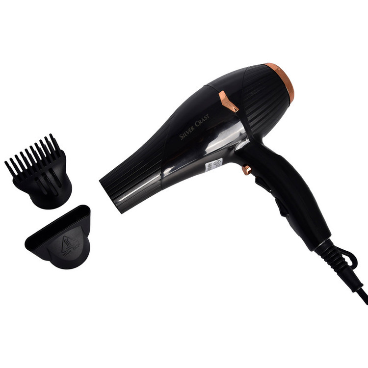 سشوار خانگی 10000 وات سیلور کرست مدل SC-1001، موتور AC، وزن 565 گرم، دارای سری متمرکزکننده باریک، سری شانهدار با ویژگی صافکنندگی، حجمدهندگی، با قابلیت تنظیم دما