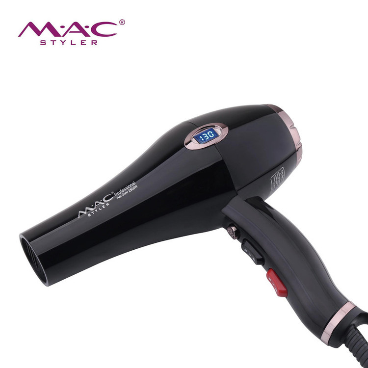 سشوار حرفهای 2500 وات مک استایلر مدل MC-6685A، موتور AC، وزن 800 گرم، المنت سرامیک، دارای سری دیسپانسر، متمرکزکننده باریک، متمرکزکننده پهن با ویژگی صافکنندگی، حجمدهندگی، با قابلیت باد سرد، فناوری تولید یون