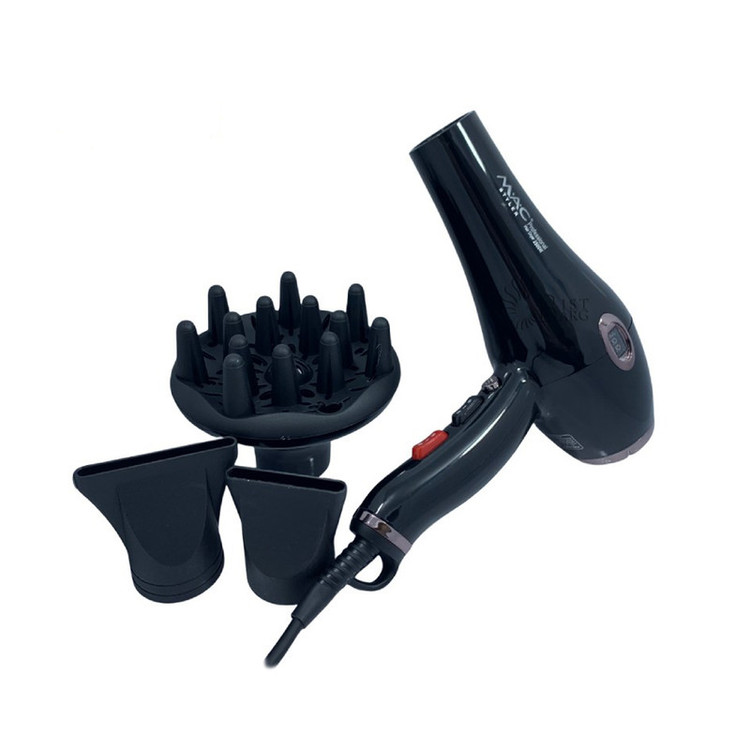 سشوار حرفهای 2500 وات مک استایلر مدل MC-6685A، موتور AC، وزن 800 گرم، المنت سرامیک، دارای سری دیسپانسر، متمرکزکننده باریک، متمرکزکننده پهن با ویژگی صافکنندگی، حجمدهندگی، با قابلیت باد سرد، فناوری تولید یون