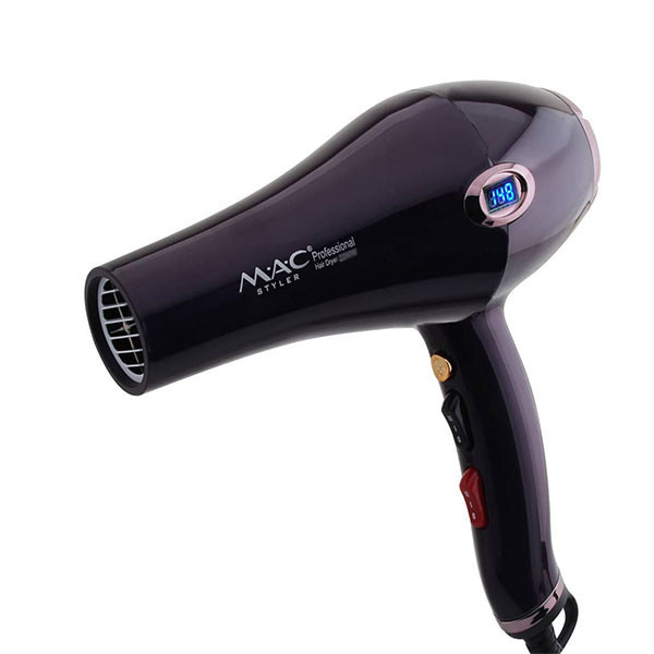 سشوار حرفهای 2500 وات مک استایلر مدل MC-6685A، موتور AC، وزن 800 گرم، المنت سرامیک، دارای سری دیسپانسر، متمرکزکننده باریک، متمرکزکننده پهن با ویژگی صافکنندگی، حجمدهندگی، با قابلیت باد سرد، فناوری تولید یون