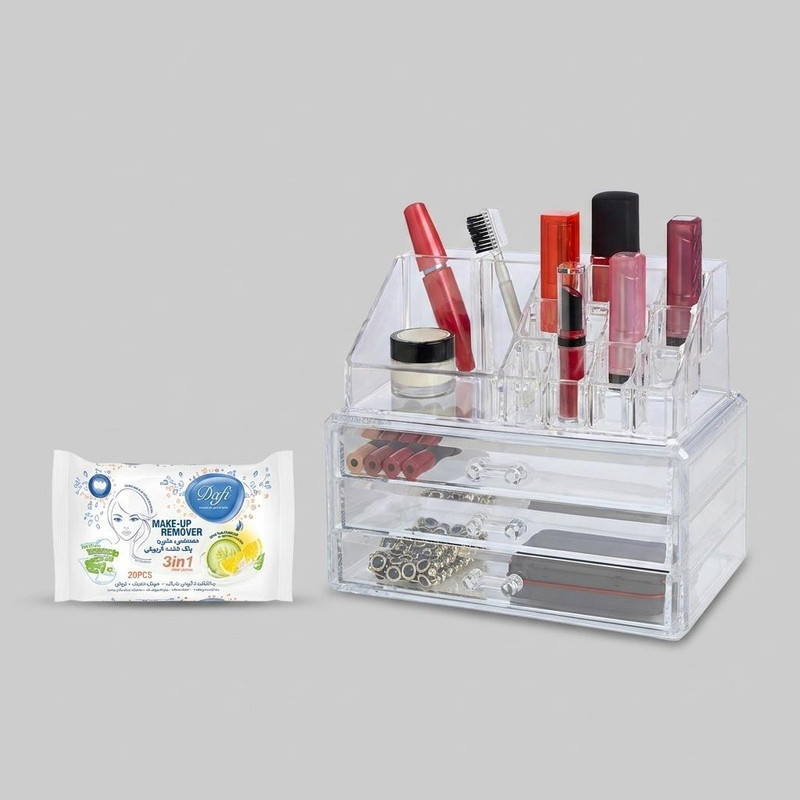 استند لوازم آرایش مدل Cosmetic همراه با 20 عدد دستمال مرطوب پاک کننده آرایش