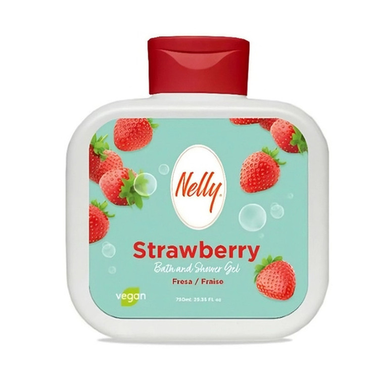 شامپو بدن نلی مدل Strawberry با رایحه توت فرنگی مناسب برای انواع پوست حجم 750 میلی لیتر