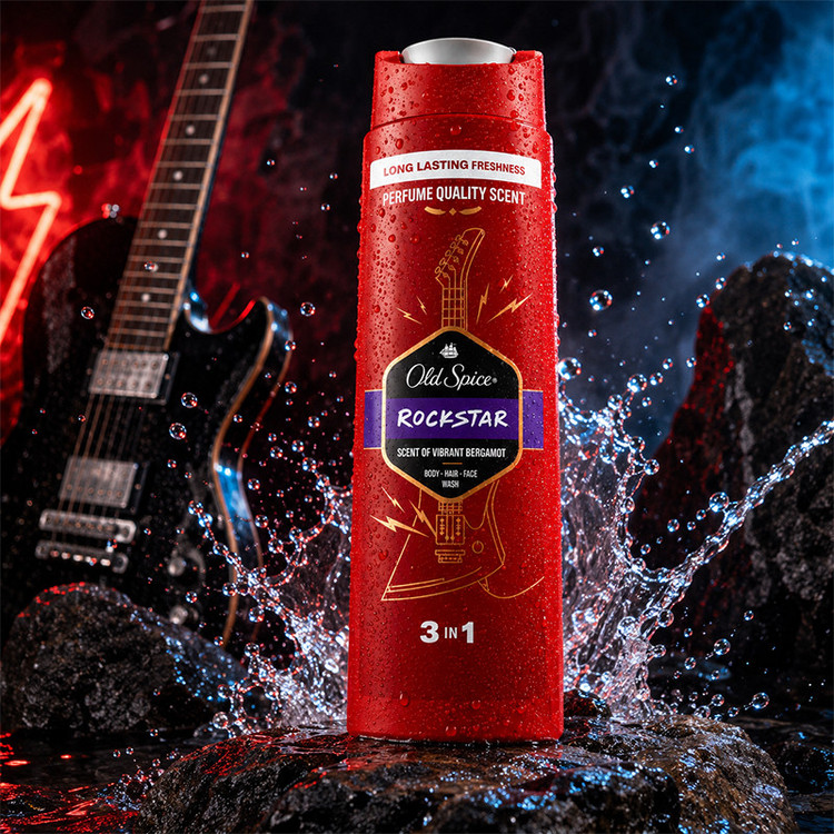 شامپو سر و بدن الد اسپایس مدل Rockstar با رایحهای مرکباتی و میوهای مناسب انواع پوست حجم 400 میلیلیتر