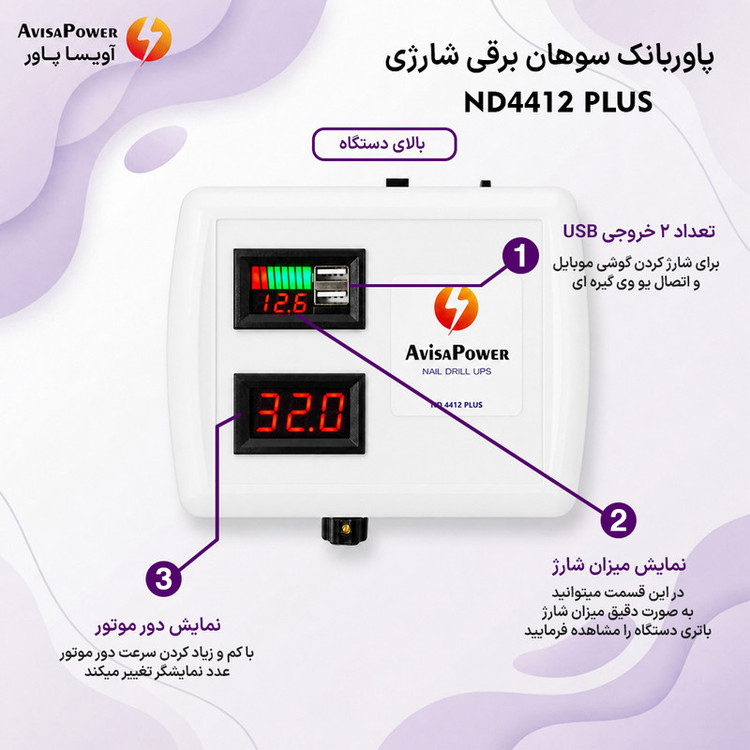 پاوربانک سوهان برقی آویسا پاور سری پلاس مدل ND-4412-PLUS