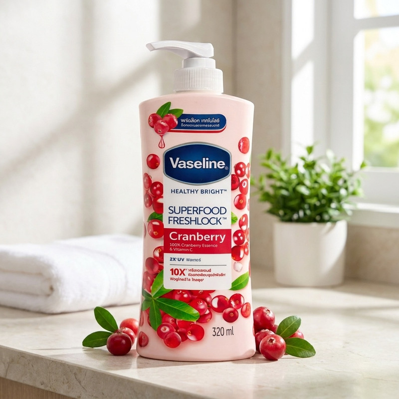 لوسیون بدن کرمی وازلین مدل Cranberry ضد خشکی، مناسب انواع پوست، حجم 320 میلیلیتر