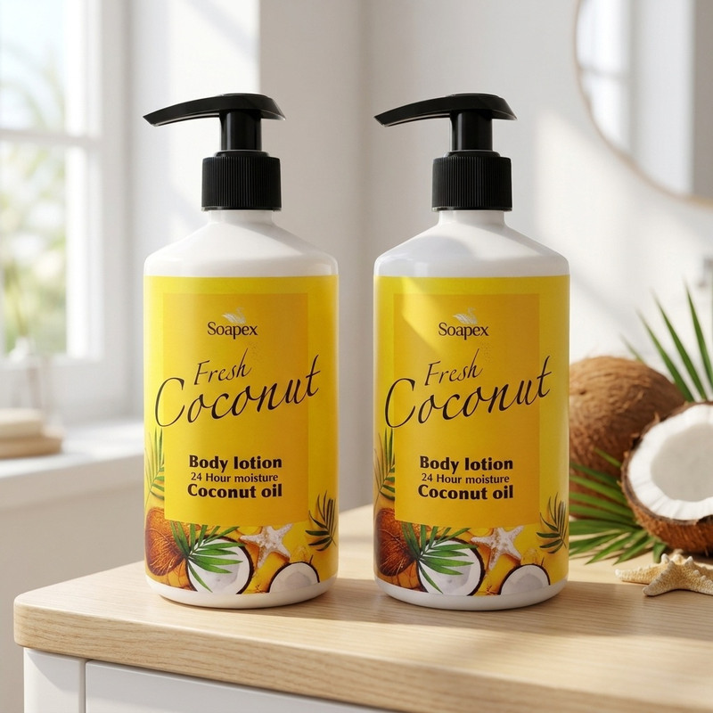 لوسیون بدن سوپکس مدل Coconut oil با عصاره روغن نارگیل، مرطوبکننده و شادابکننده پوست، حجم 350 میلیلیتر، دو بسته 2 عددی