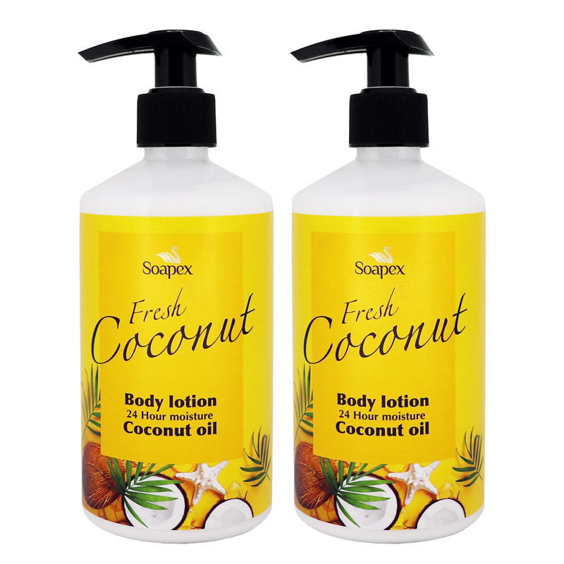 لوسیون بدن سوپکس مدل Coconut oil با عصاره روغن نارگیل، مرطوبکننده و شادابکننده پوست، حجم 350 میلیلیتر، دو بسته 2 عددی
