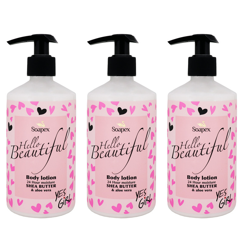 لوسیون بدن سوپکس مدل Shea butter & Aloe vera، مرطوب‌کننده، ضدچین و چروک، حجم 350 میلی‌لیتر مجموعه 3 عددی