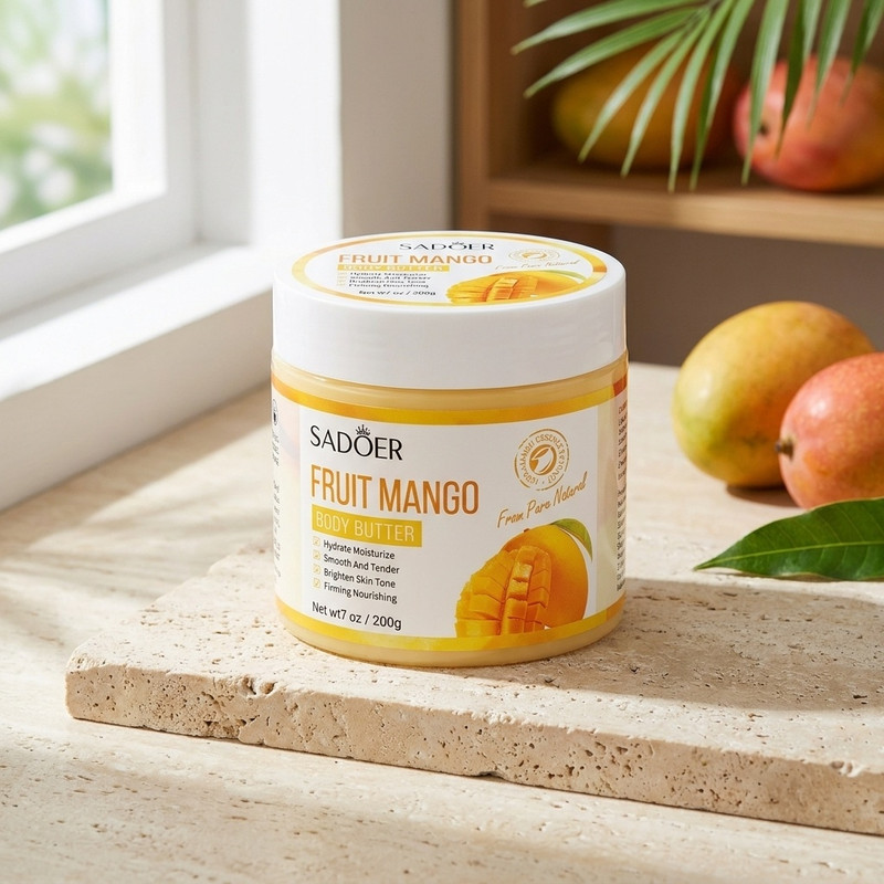 کره بدن سادور مدل Mango وزن 205 میلیلیتر مرطوبکننده سبک با خواص آنتیاکسیدانی و ضدالتهابی، مناسب انواع پوست، ترمیمکننده و ضد خشکی پوست، دارای اسیدهای چرب اشباع شده و ترکیبات تریترپن