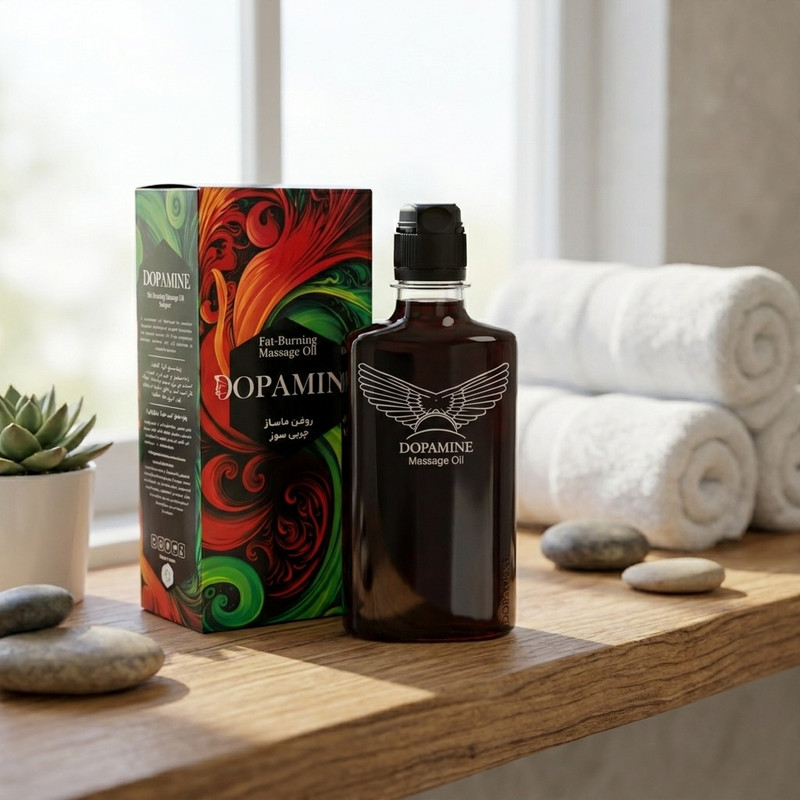 روغن ماساژ مدل چربیسوز دوپامین حجم 350 میلیلیتر، مناسب انواع پوست، با رایحه طبیعی، مرطوبکننده، ضد ورم و پف، بدون سولفات و بدون تست حیوانی