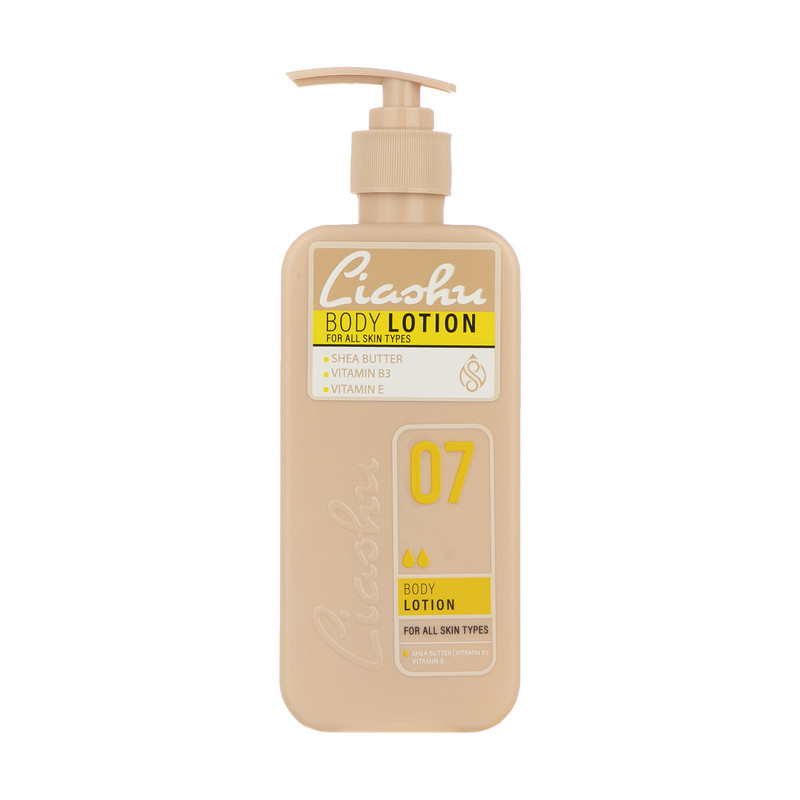 لوسیون بدن نرم‌کننده و آبرسان لیاشو مدل Shea Butter حجم 330 میلی‌لیتر مناسب انواع پوست، حاوی ویتامین B3 و E، روغن آرگان، فاقد پارابن، تسکین‌دهنده و ترمیم‌کننده پوست بعد از حمام