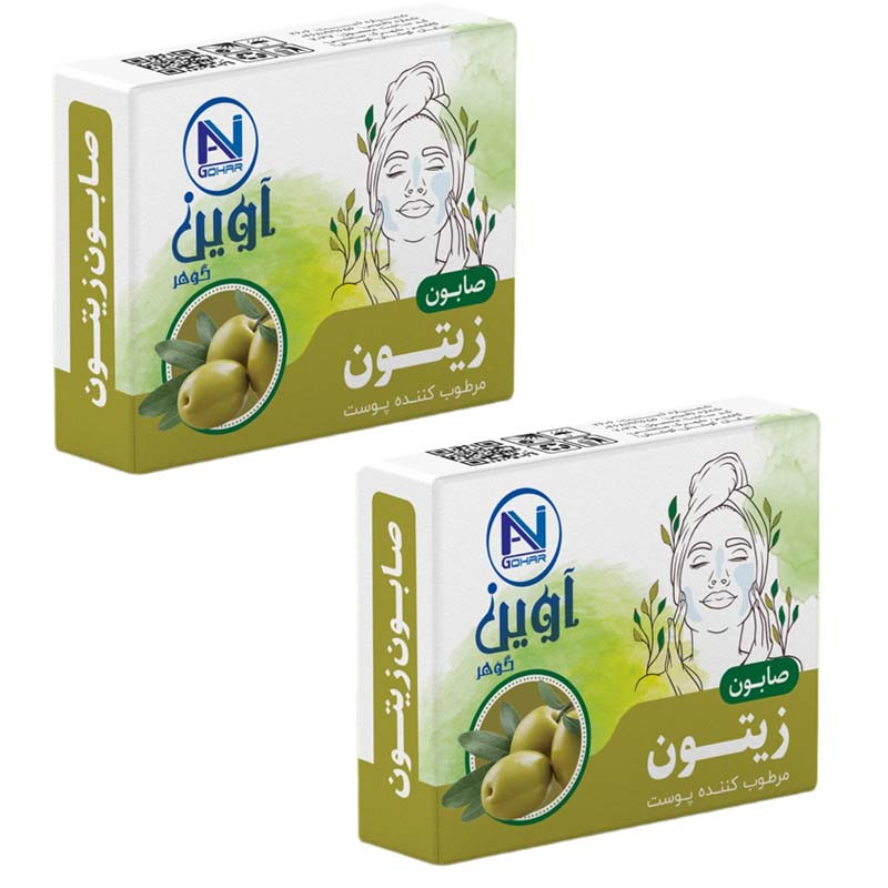 صابون شستشو آوین گوهر مدل زیتون سبز وزن 75 گرم بسته 2 عددی