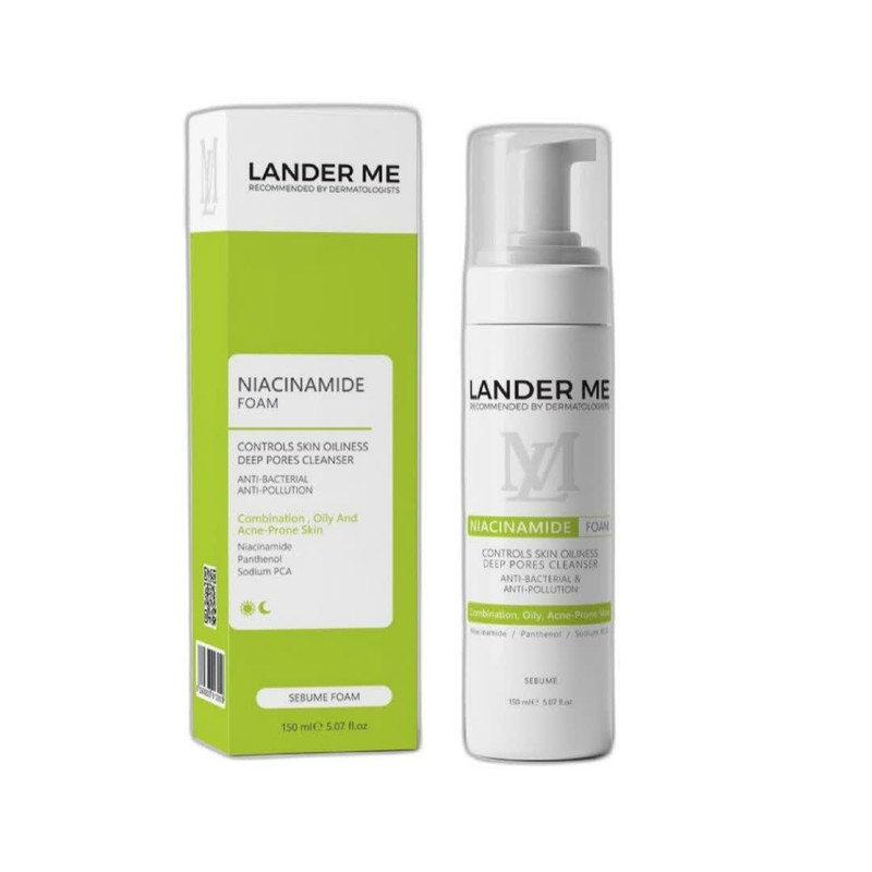 فوم شستشو صورت لندرمی مدل NIACINAMIDE مناسب پوست چرب حجم 150 میلی لیتر