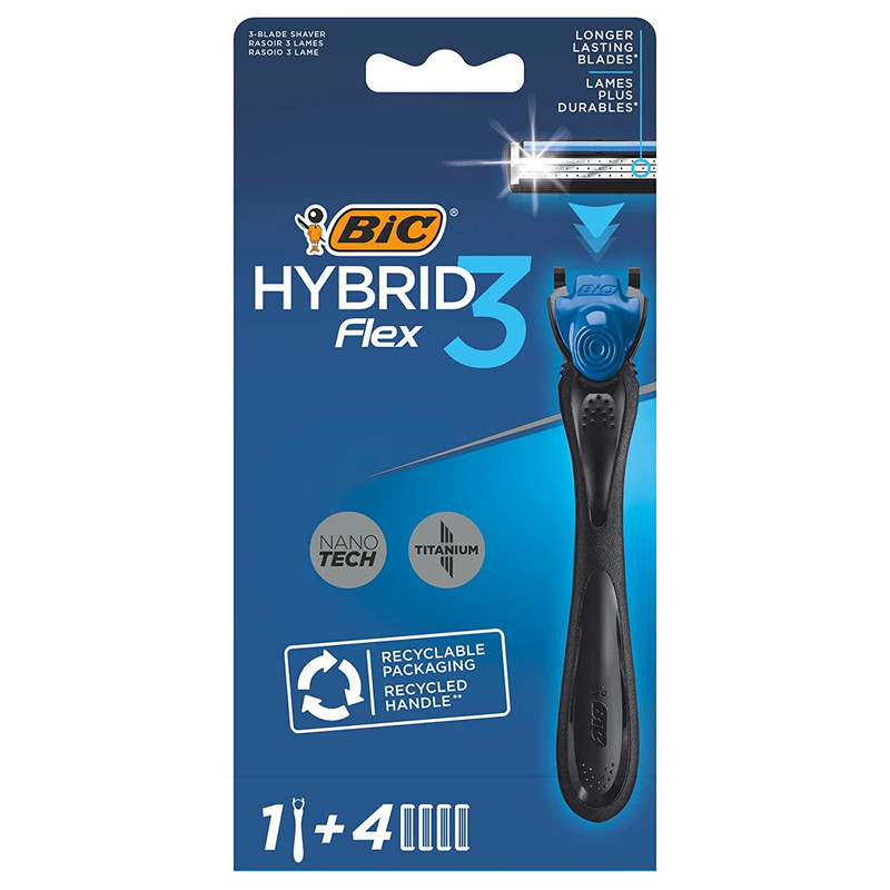 خود تراش بیک مدل Hybrid 3 Flex به همراه تیغ یدک بسته 4 عددی