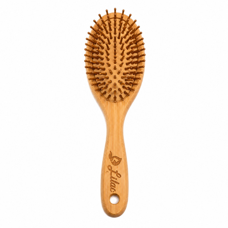 برس مو تخت لیلاک مدل Bamboo Oval با دندانه‌های چوبی