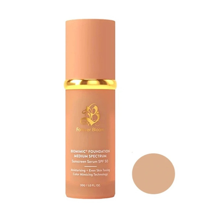 فاندیشن بایومیمیک رنگی مایع SPF 50 فوراور بلوم مدل 4in1 شماره 02 مناسب برای انواع پوست حجم 30 میلی‌لیتر