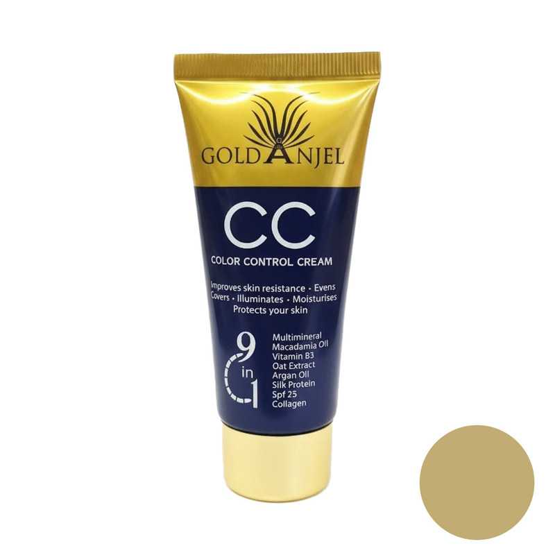 کرم پودر CC مایع SPF 25 گلد آنجل مدل Color Control شماره 02 مناسب برای انواع پوست حجم 60 میلیلیتر