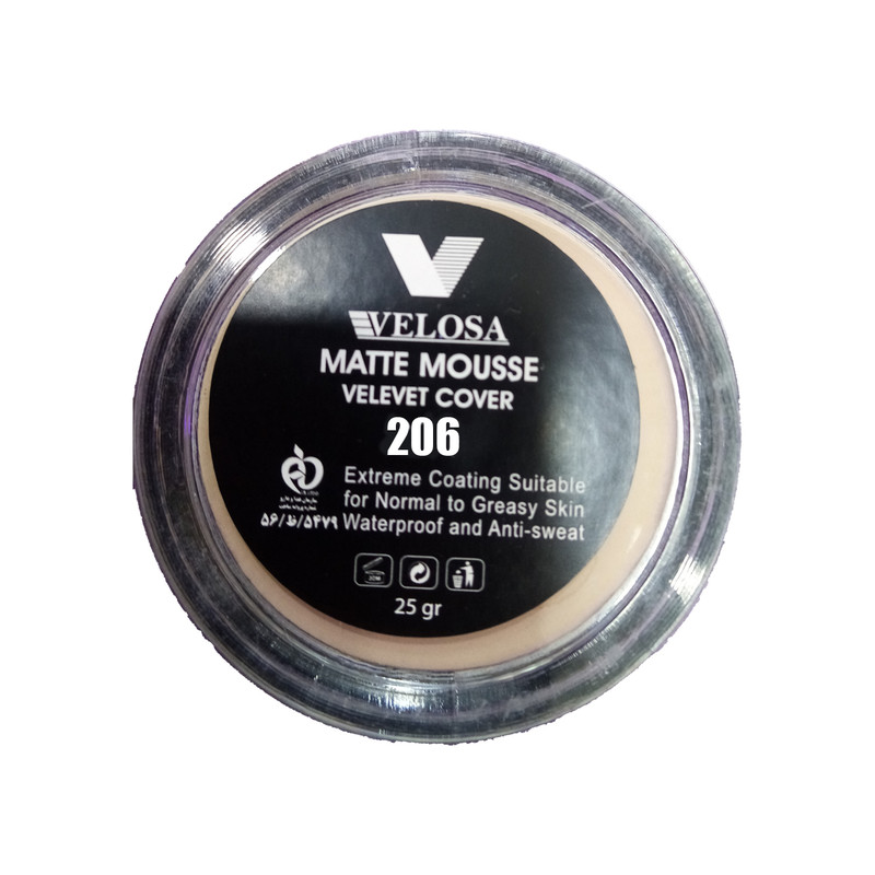 موس گریم spf 15 ولوسا مدل Velvet Cover شماره 206 مناسب برای انواع پوست حجم 25 میلیلیتر