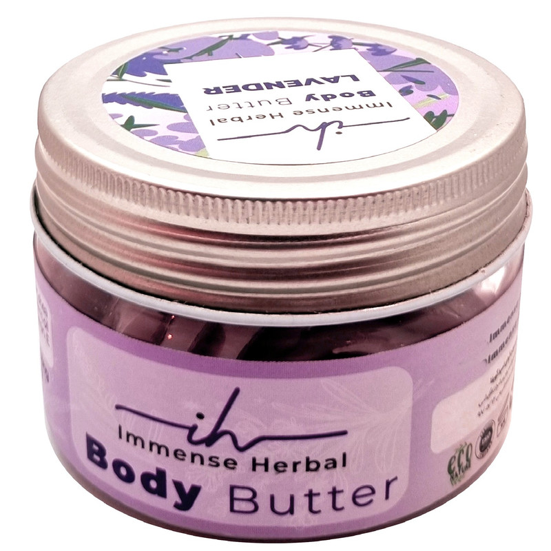 کره بدن طبیعی ایمنس هربال مدل VIP_LAVENDER حجم 155 میلی‌لیتر با عصاره لوندر، مرطوب‌کننده قوی، روشن‌کننده پوست، ضد خشکی و اگزما، حاوی کره کاکائو، شی باتر، روغن جوجوبا و موم زنبور عسل، مناسب انواع پوست