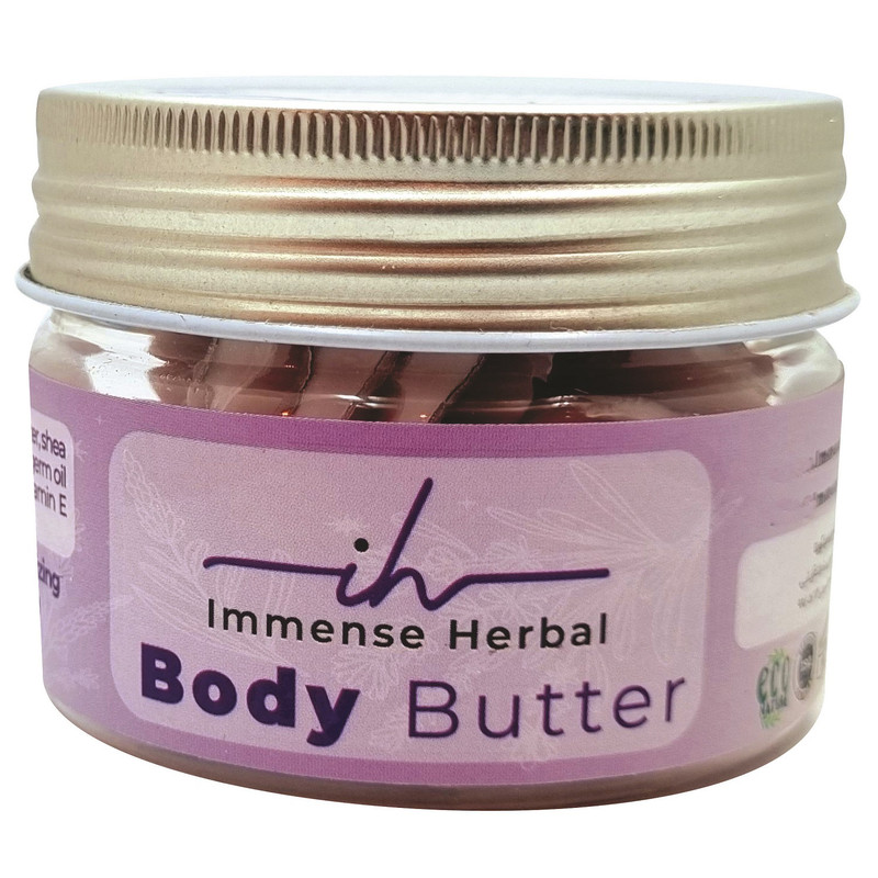 کره بدن طبیعی ایمنس هربال مدل VIP_LAVENDER حجم 155 میلیلیتر با عصاره لوندر، مرطوبکننده قوی، روشنکننده پوست، ضد خشکی و اگزما، حاوی کره کاکائو، شی باتر، روغن جوجوبا و موم زنبور عسل، مناسب انواع پوست