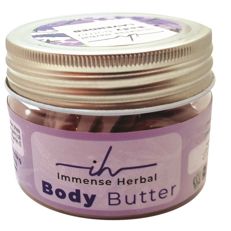 کره بدن طبیعی ایمنس هربال مدل VIP_LAVENDER حجم 155 میلیلیتر با عصاره لوندر، مرطوبکننده قوی، روشنکننده پوست، ضد خشکی و اگزما، حاوی کره کاکائو، شی باتر، روغن جوجوبا و موم زنبور عسل، مناسب انواع پوست